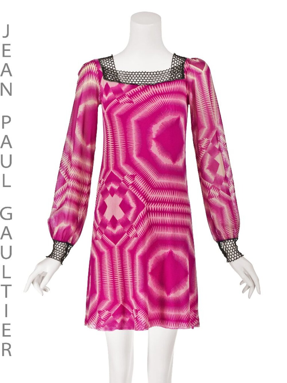 Jean Paul GAULTIER SOLIEL Vintage Magenta and Black Mesh Mini Dress SZ SM
